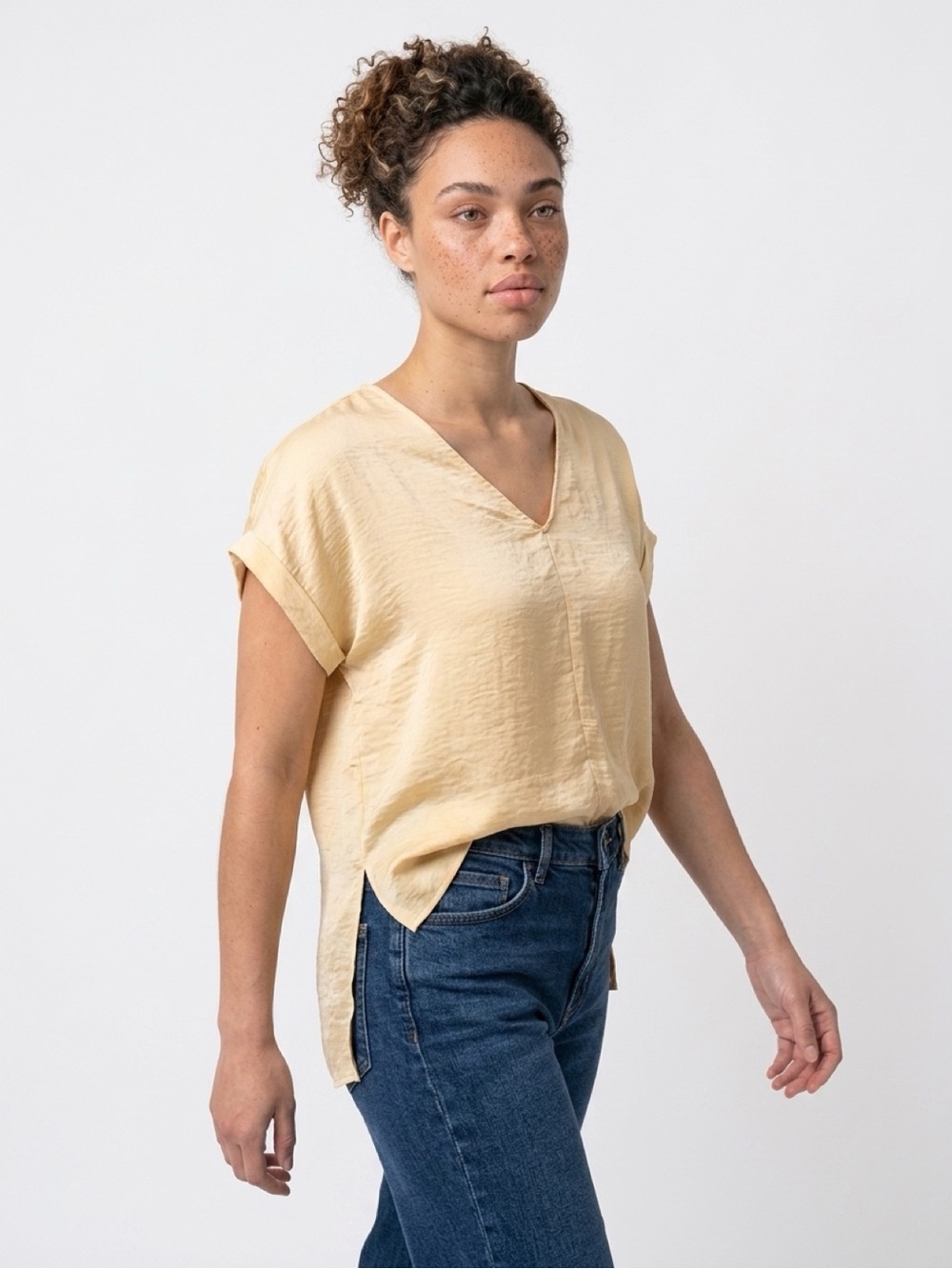 Lightweight V-Neck Cream Blouse — Relaxed Tunic